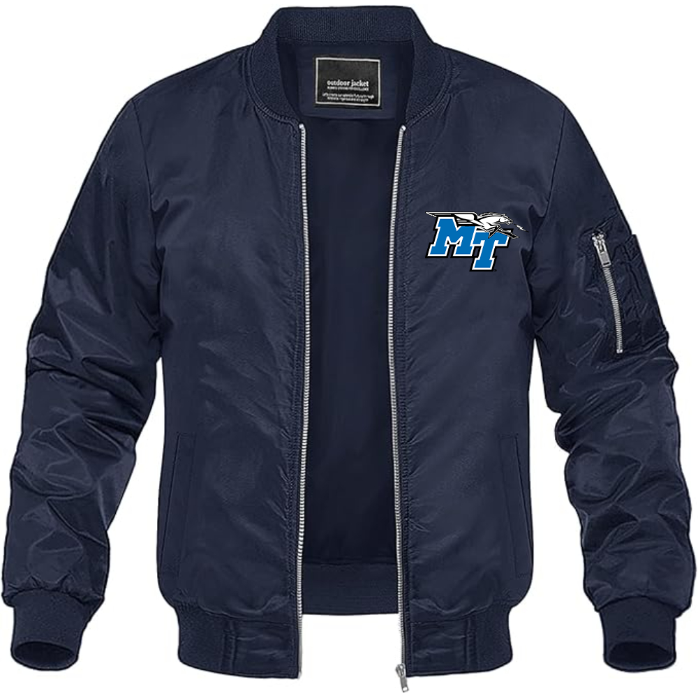 Men's Middle Tennessee Blue Raiders Logo Lightweight Bomber Jacket Windbreaker Softshell Varsity Jacket Coat