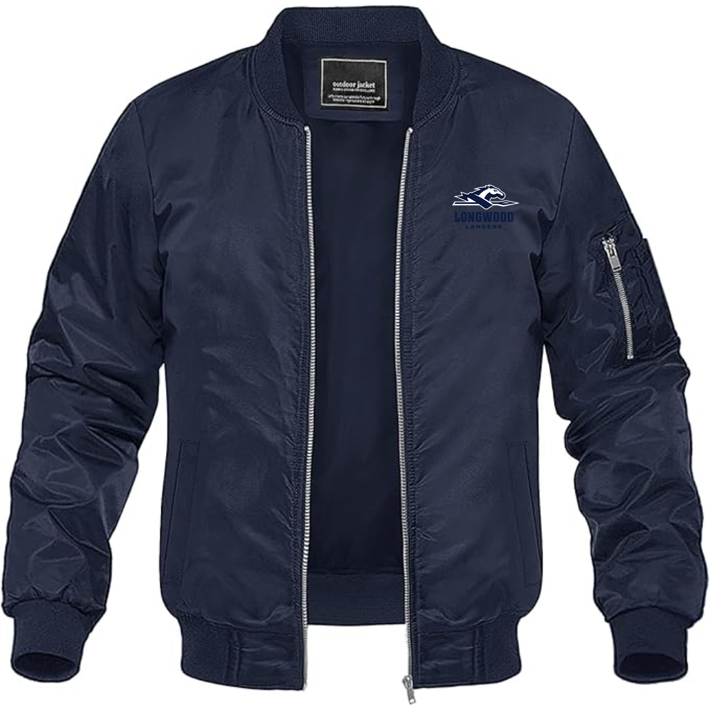 Men's Longwood Lancers Logo Lightweight Bomber Jacket Windbreaker Softshell Varsity Jacket Coat