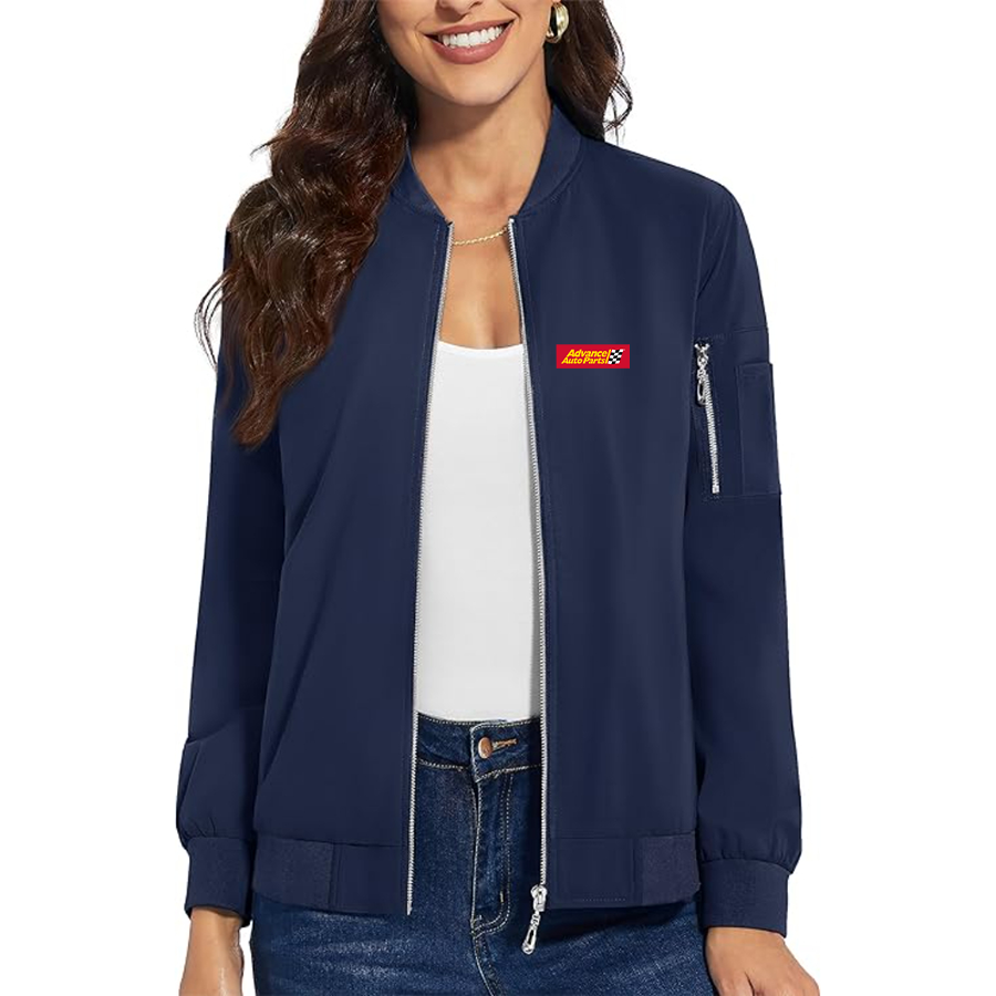 Women's Advance Auto Parts Logo Premium Bomber Jacket with Polished Detailing and Functional Sleeve Pocket Modern Luxury Outerwear