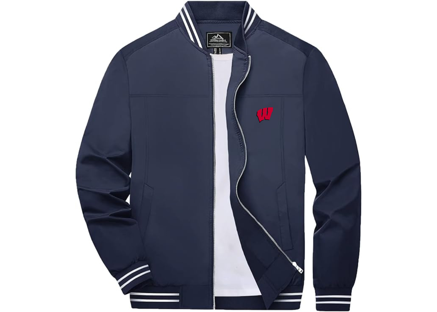 Men's Wisconsin Badgers Lightweight Zip-Up Ribbed Collar and Cuffs Bomber Jacket