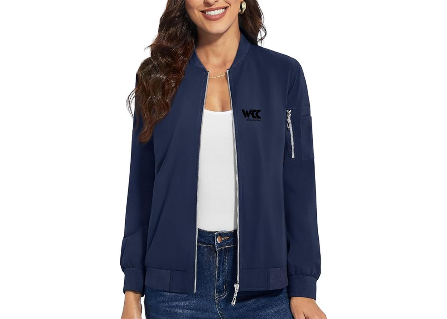 Women's West Coast Conference Premium Bomber Jacket with Polished Detailing and Functional Sleeve Pocket Modern Luxury Outerwear