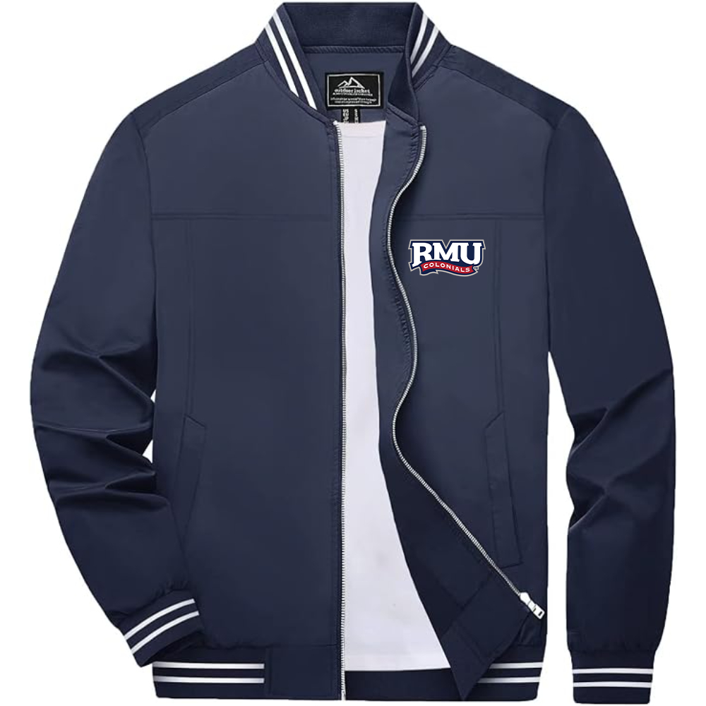 Men's Robert Morris Colonials Logo Lightweight Zip-Up Ribbed Collar and Cuffs Bomber Jacket