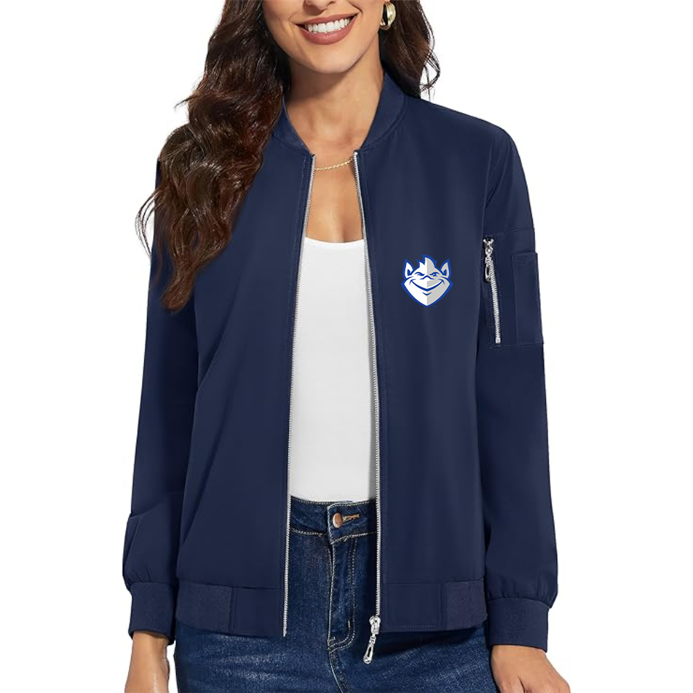 Women's Saint Louis Billikens Logo Premium Bomber Jacket with Polished Detailing and Functional Sleeve Pocket Modern Luxury Outerwear