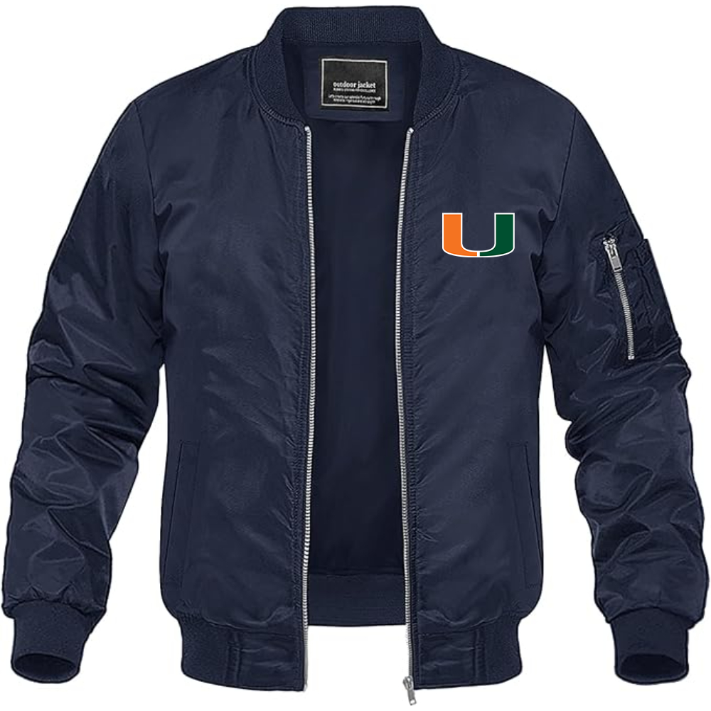 Men's Miami Hurricanes Logo Lightweight Bomber Jacket Windbreaker Softshell Varsity Jacket Coat
