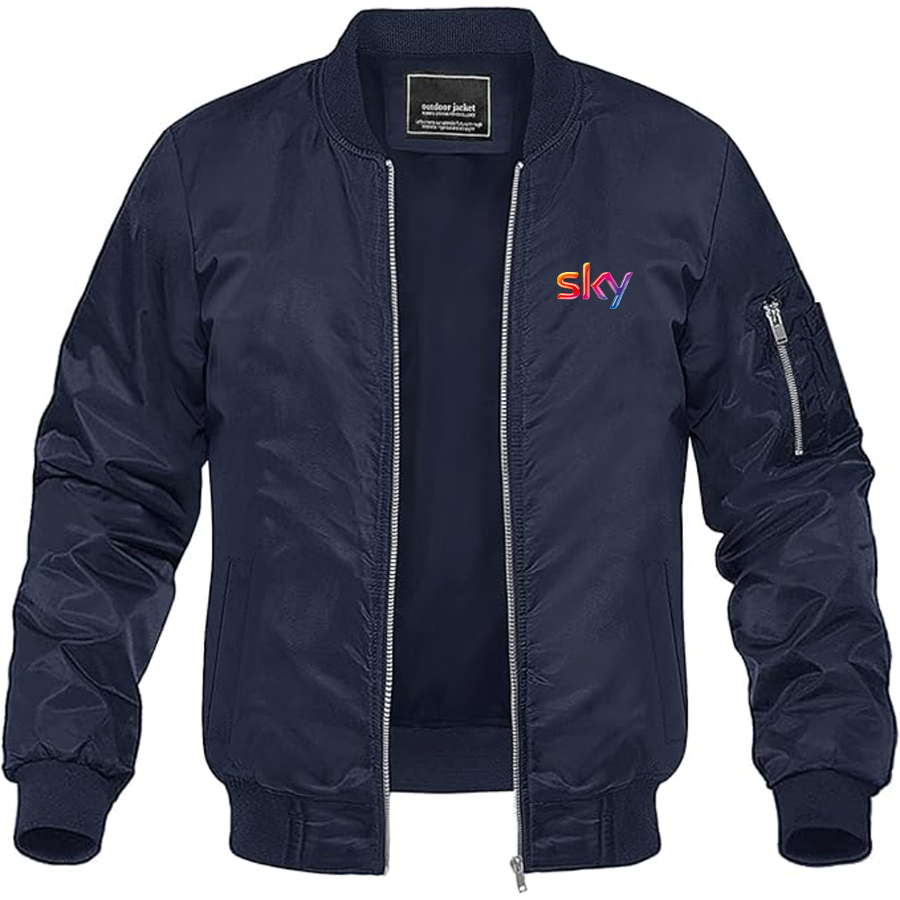 Men's Sky Logo Lightweight Bomber Jacket Windbreaker Softshell Varsity Jacket Coat