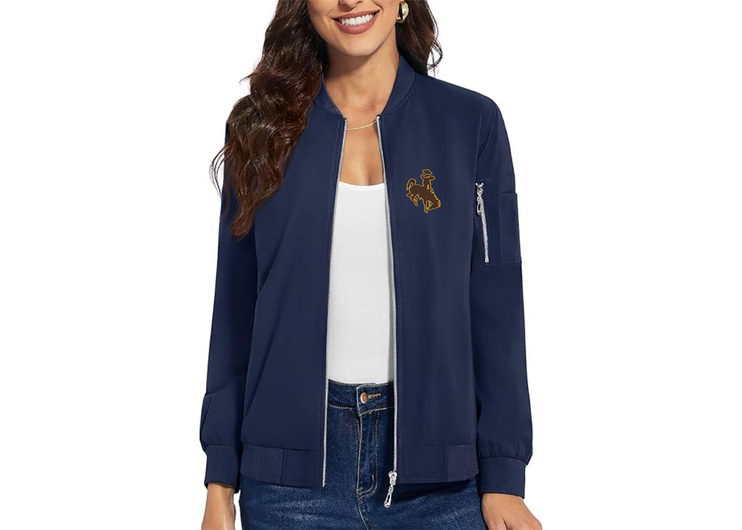 Women's Wyoming Cowboys Premium Bomber Jacket with Polished Detailing and Functional Sleeve Pocket Modern Luxury Outerwear