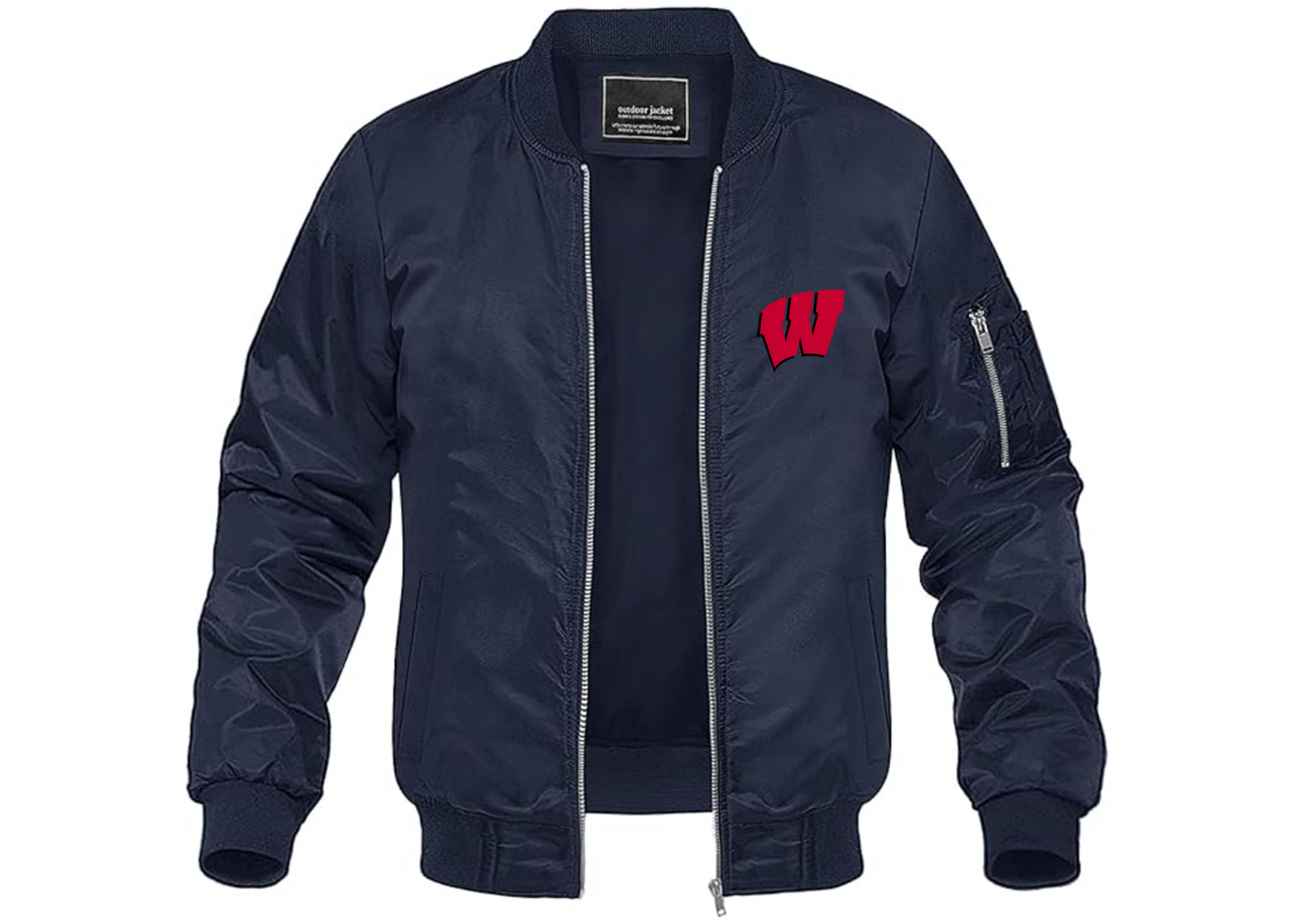 Men's Wisconsin Badgers Lightweight Bomber Jacket Windbreaker Softshell Varsity Jacket Coat