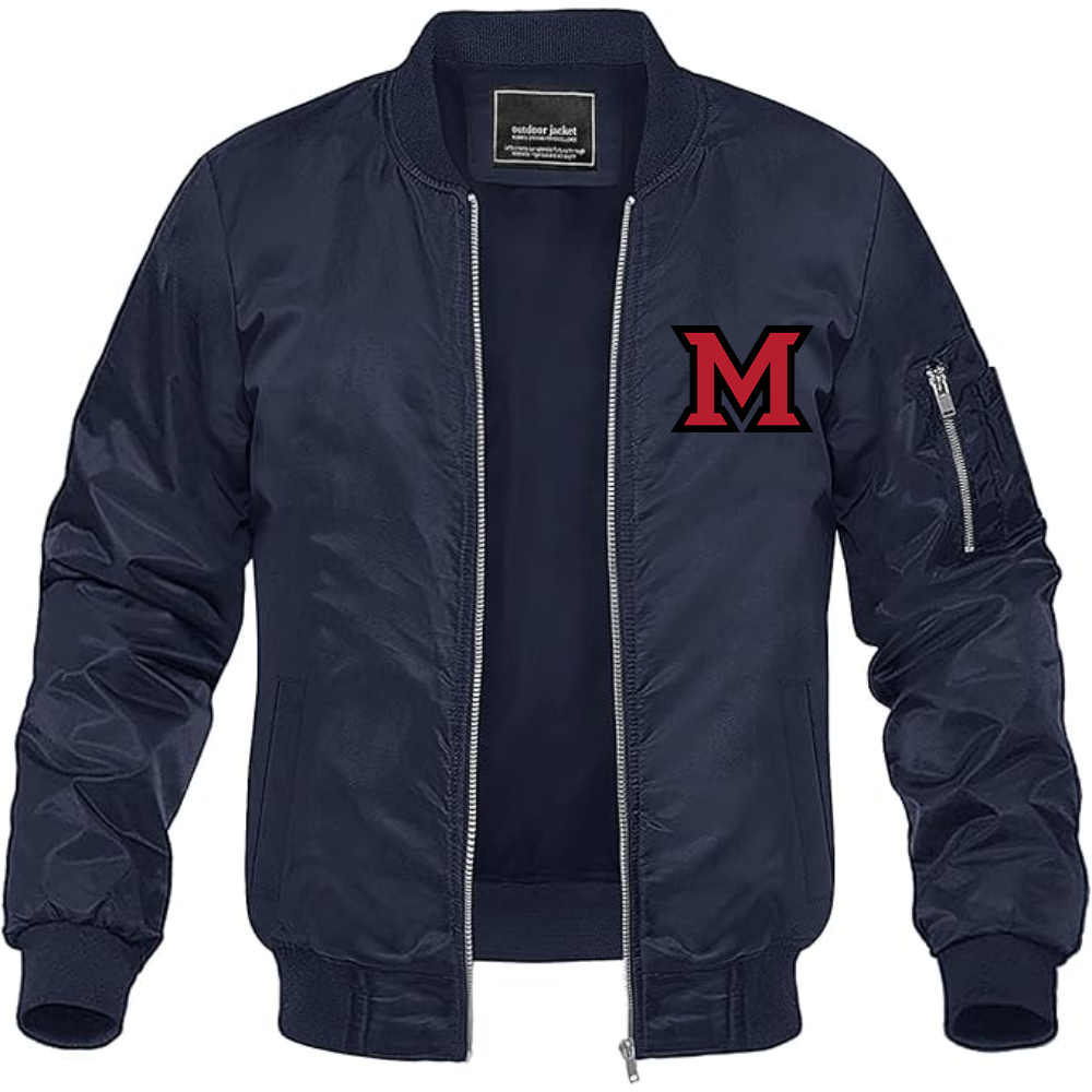 Men's Miami Ohio RedHawks Logo Lightweight Bomber Jacket Windbreaker Softshell Varsity Jacket Coat