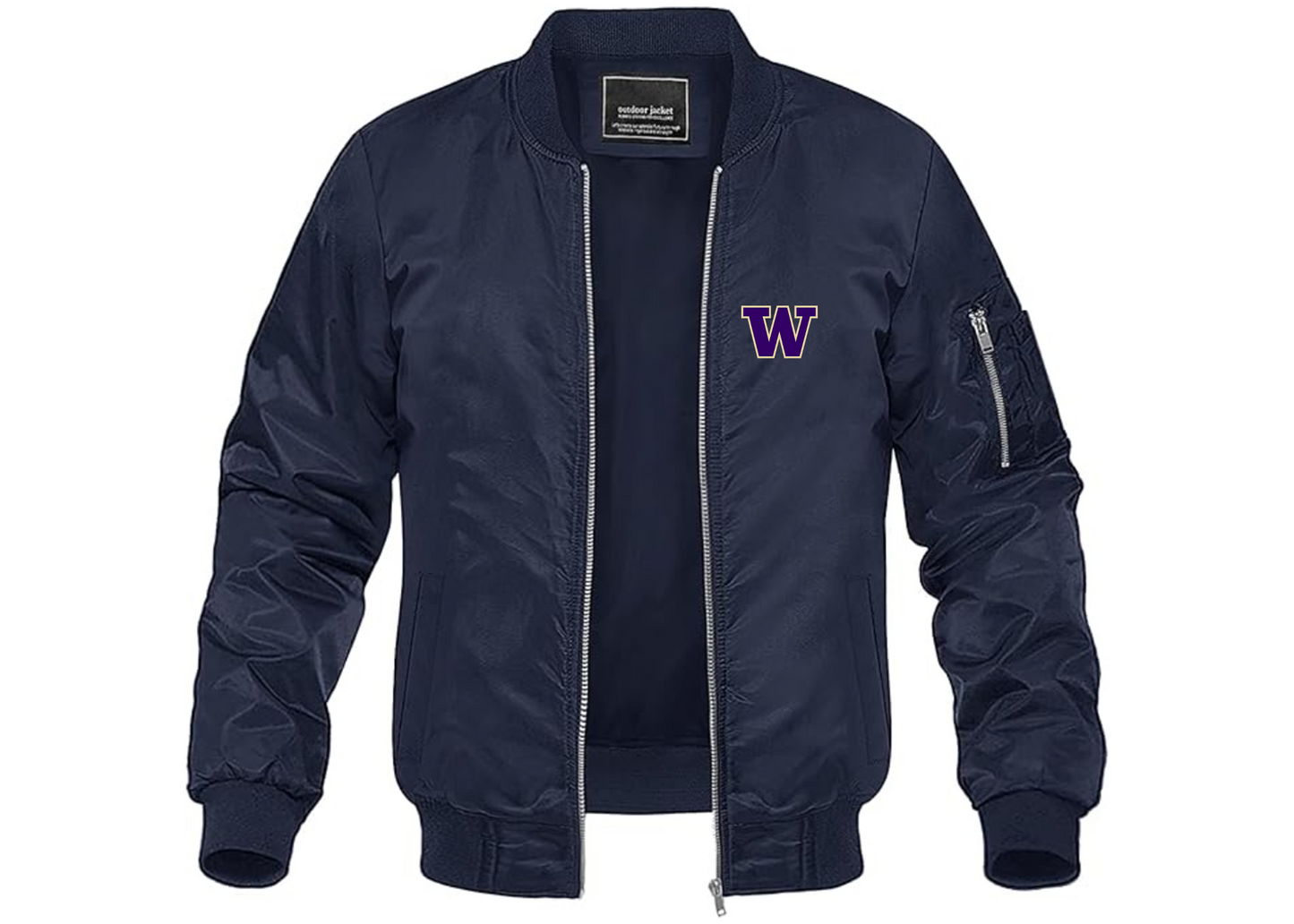 Men's Washington Huskies Lightweight Bomber Jacket Windbreaker Softshell Varsity Jacket Coat