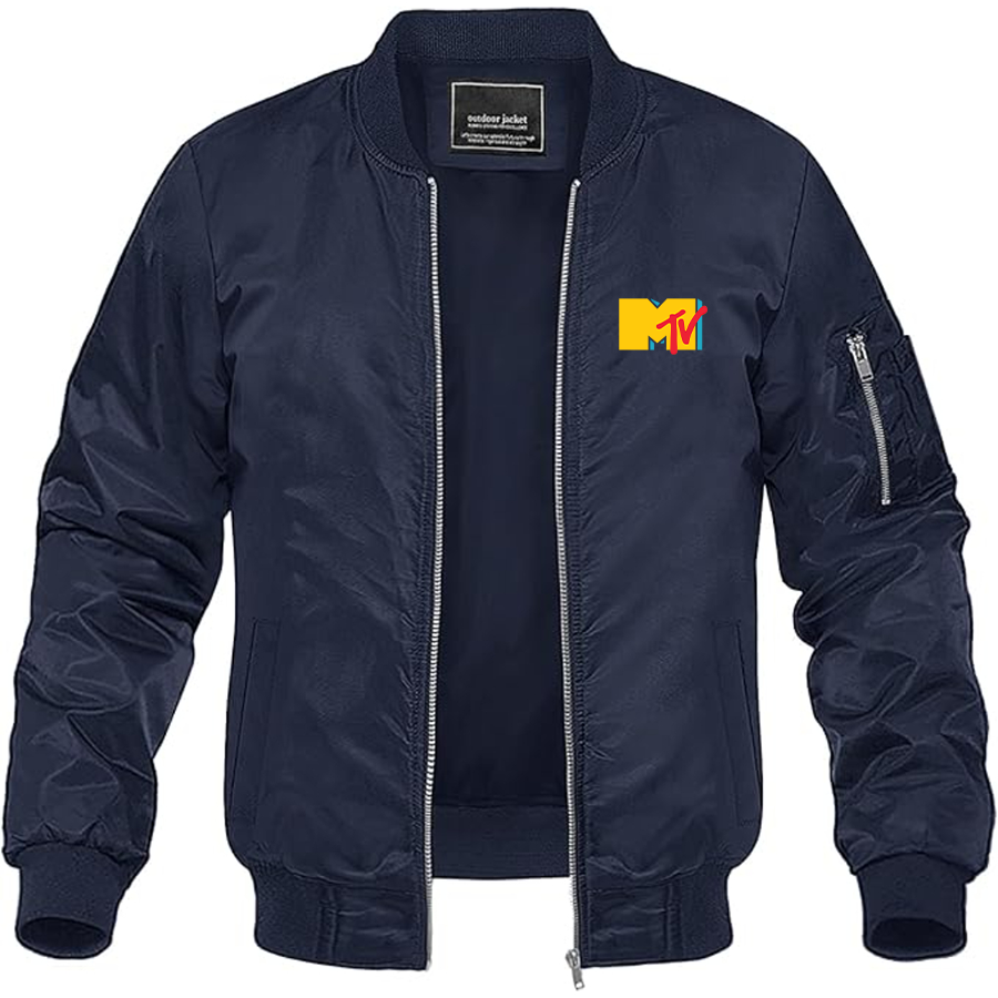 Men's MTV Logo Lightweight Bomber Jacket Windbreaker Softshell Varsity Jacket Coat