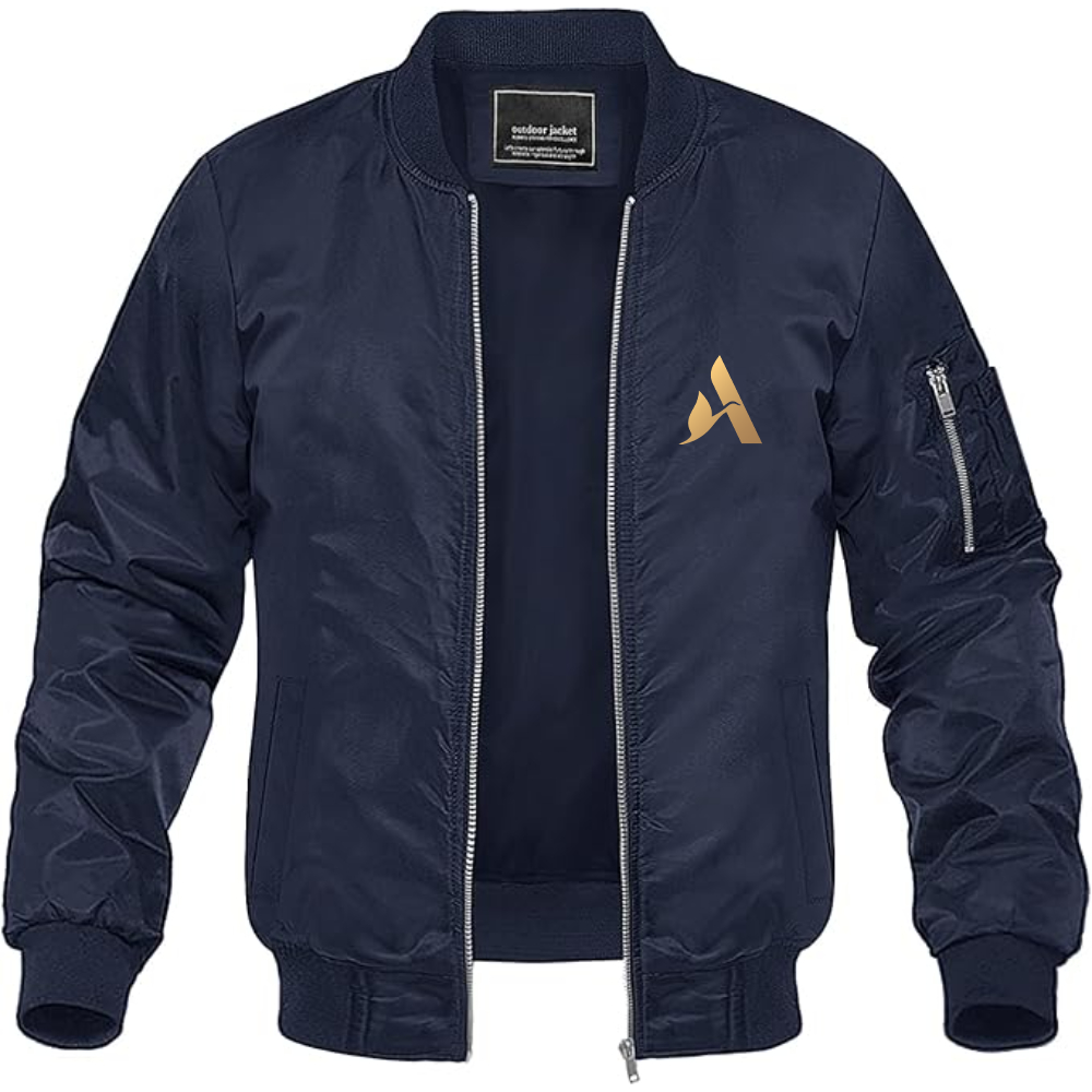 Men's Accor Golden Logo Lightweight Bomber Jacket Windbreaker Softshell Varsity Jacket Coat