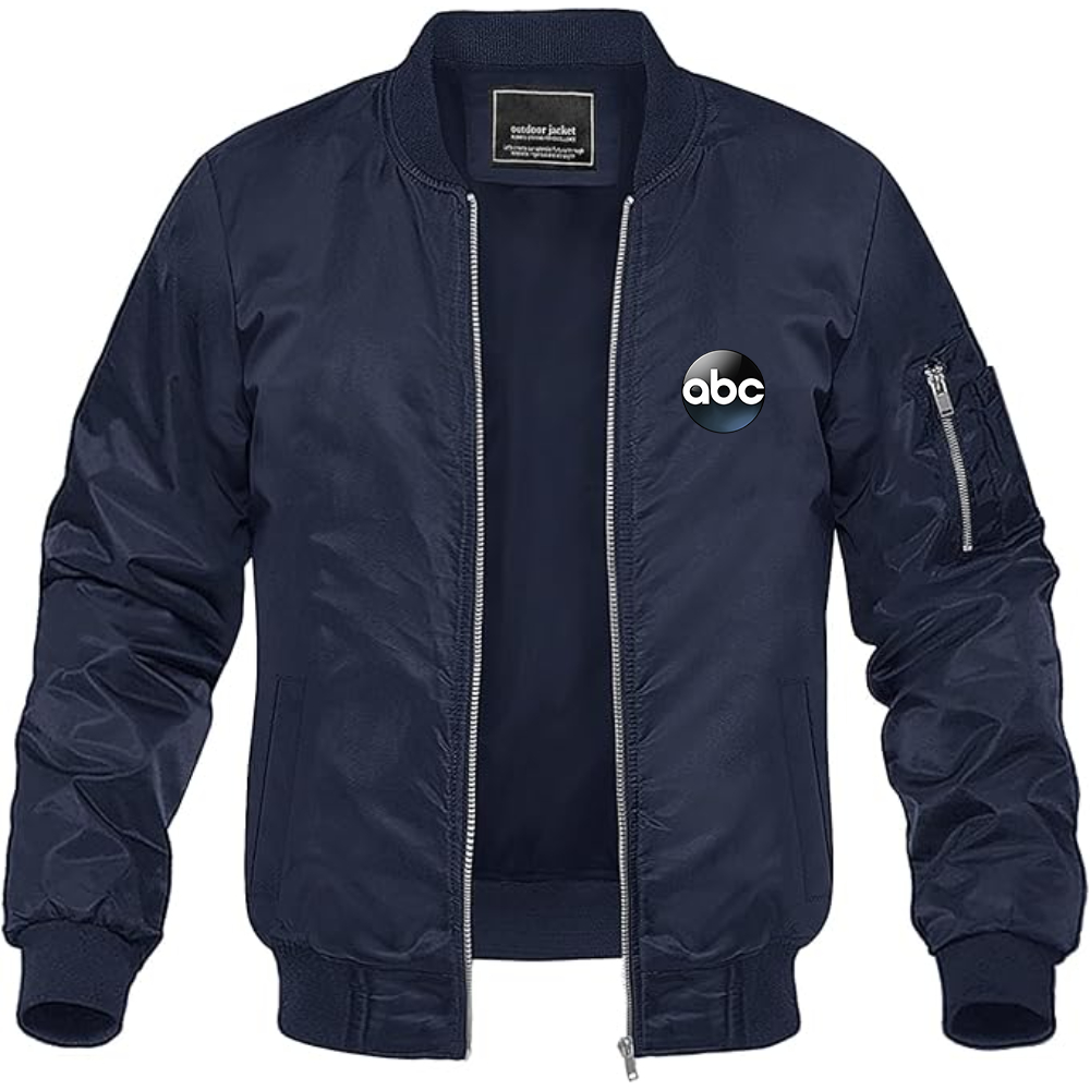 Men's Abc Logo Lightweight Bomber Jacket Windbreaker Softshell Varsity Jacket Coat
