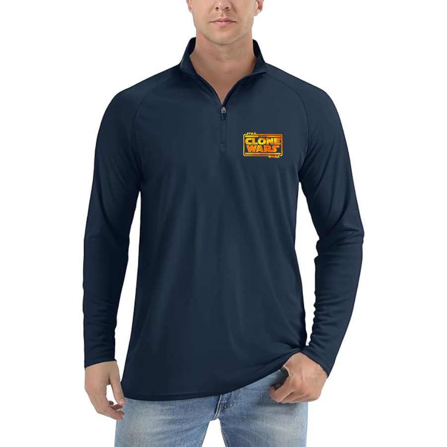 Men's The Clone wars Logo Lightweight Quarter-Zip Athletic Shirt Long Sleeve Performance Wear