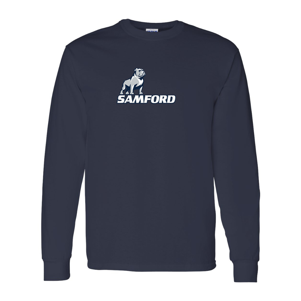 Men's Samford Bulldogs Logo Gildan Heavy Cotton Long Sleeve T-Shirt