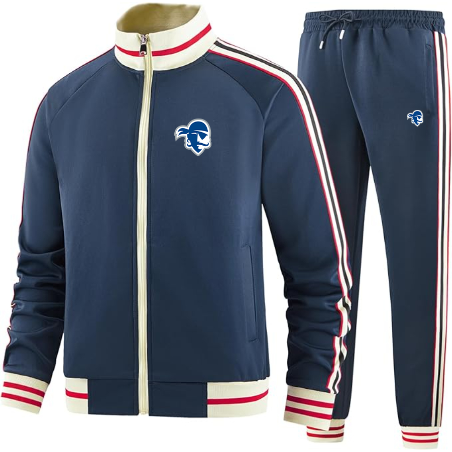 Men's Seton Hall Pirates Logo  Tracksuit with Bold Striped Accents and Zippered Front Athletic Wear