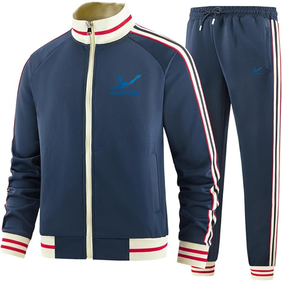 Men's AkzoNobel Logo  Tracksuit with Bold Striped Accents and Zippered Front Athletic Wear