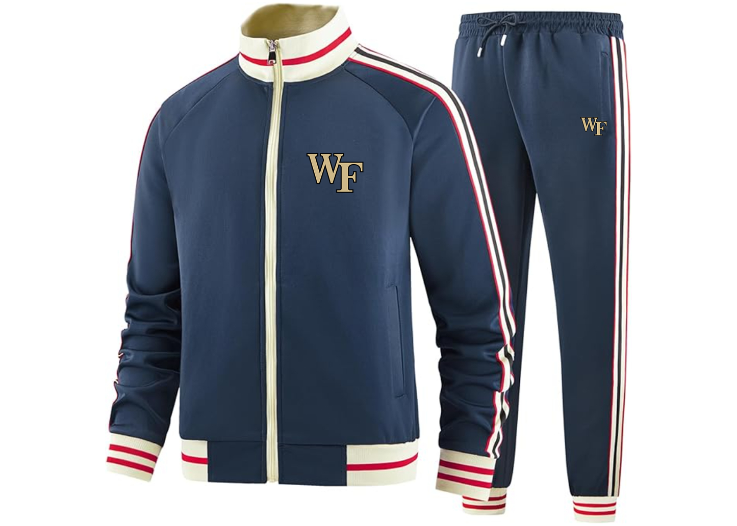 Men's Wake Forest Demon Deacons Tracksuit with Bold Striped Accents and Zippered Front Athletic Wear