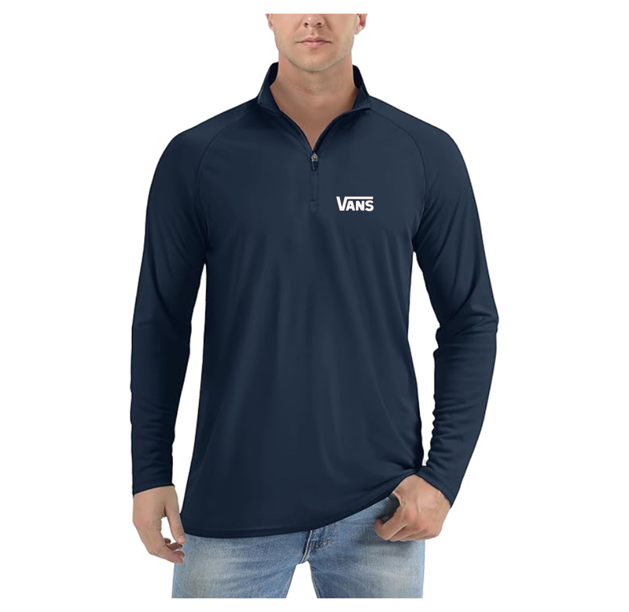 Men's Vans Logo Lightweight Quarter-Zip Athletic Shirt Long Sleeve Performance Wear