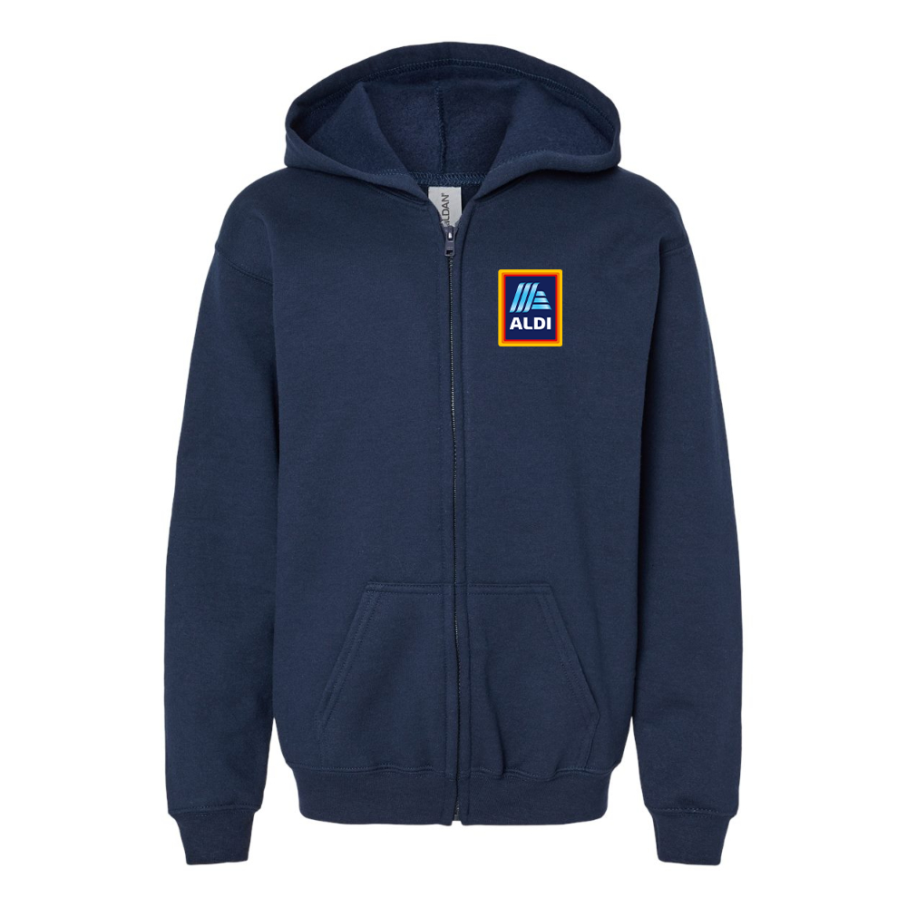 Gildan Heavy Blend Youth Aldi Logo Full Zip Hooded Sweatshirt