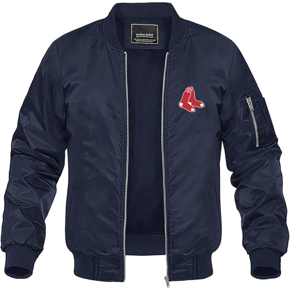 Men's Boston Red Sox Logo Lightweight Bomber Jacket Windbreaker Softshell Varsity Jacket Coat