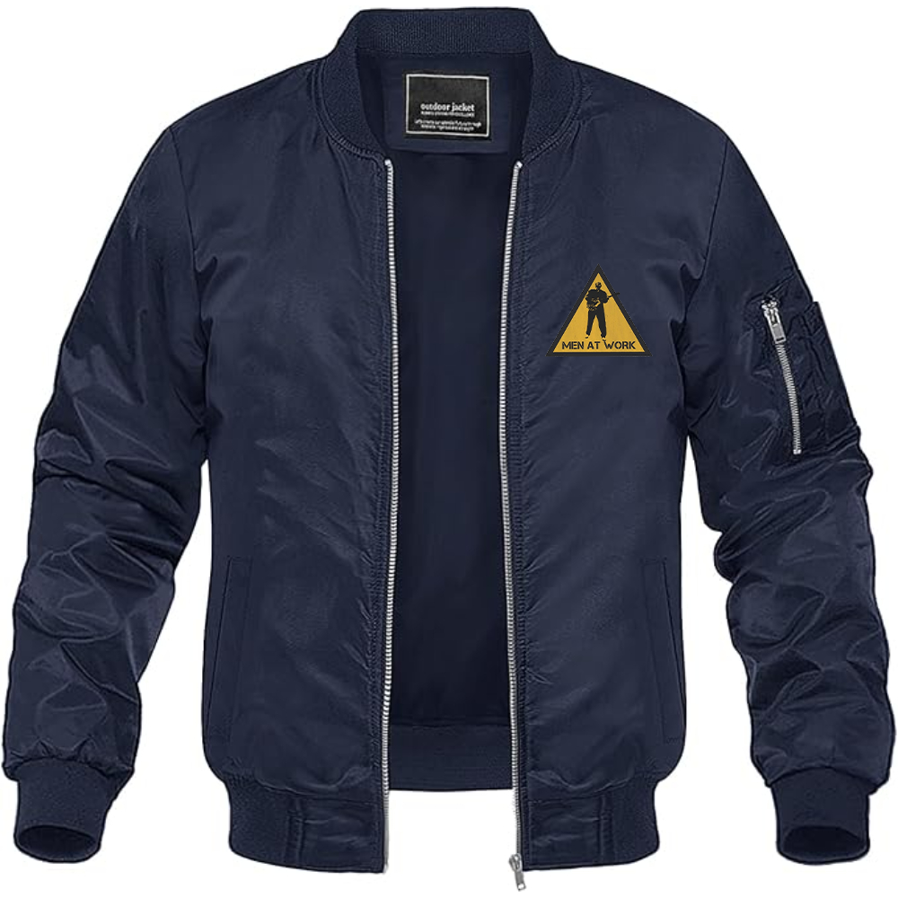 Men's Men at Work Logo Lightweight Bomber Jacket Windbreaker Softshell Varsity Jacket Coat