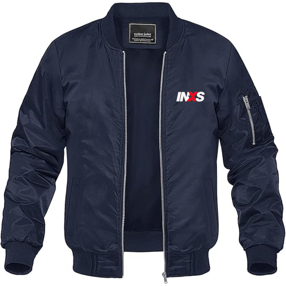 Men's INXS Logo Lightweight Bomber Jacket Windbreaker Softshell Varsity Jacket Coat