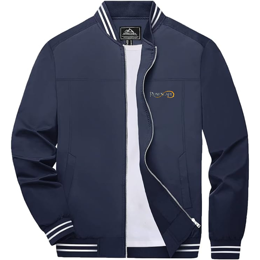 Men's Runescape Logo Lightweight Zip-Up Ribbed Collar and Cuffs Bomber Jacket