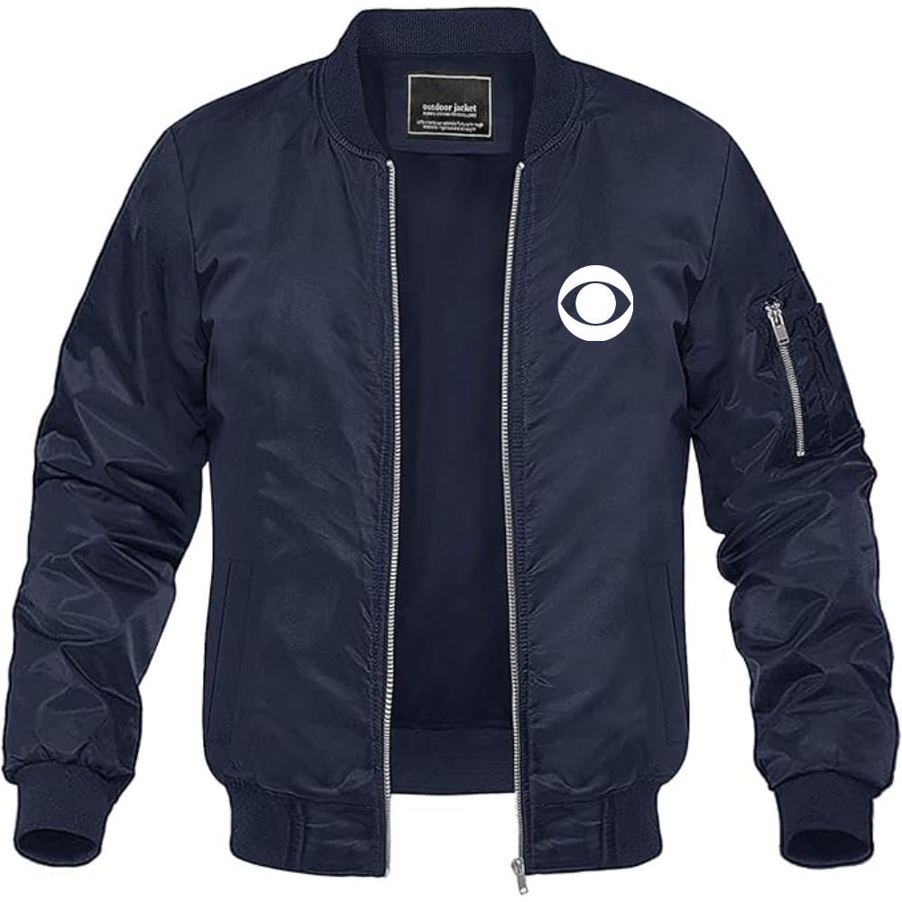 Men's CBS Logo Lightweight Bomber Jacket Windbreaker Softshell Varsity Jacket Coat