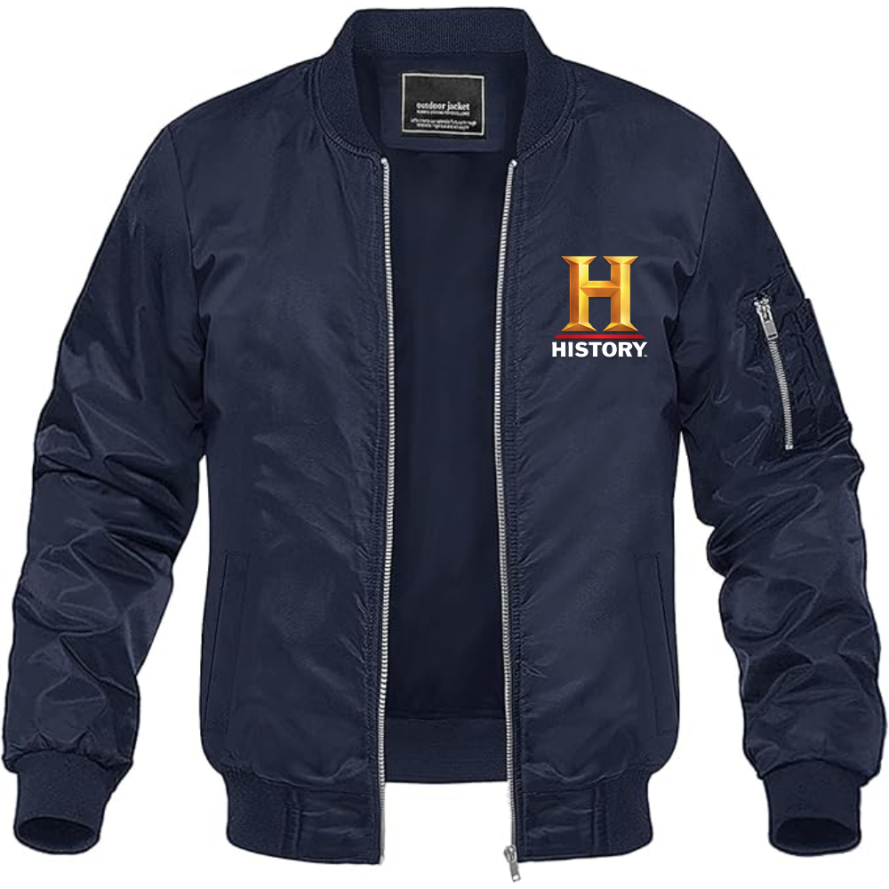 Men's History Channel Lightweight Bomber Jacket Windbreaker Softshell Varsity Jacket Coat