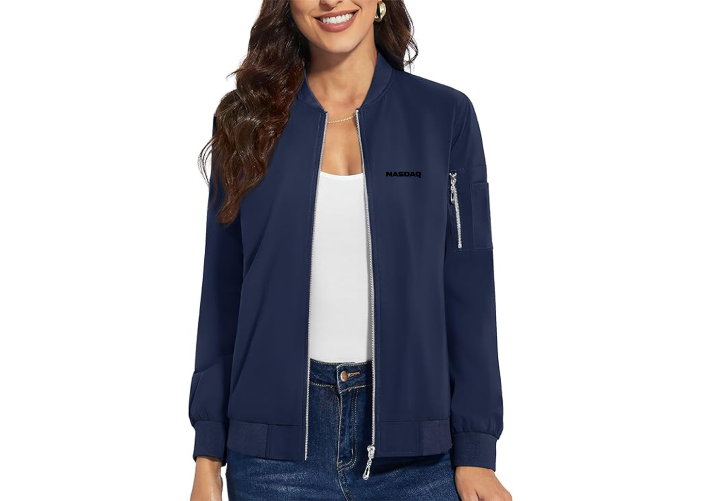 Women's Nasdaq Logo  Premium Bomber Jacket with Polished Detailing and Functional Sleeve Pocket Modern Luxury Outerwear