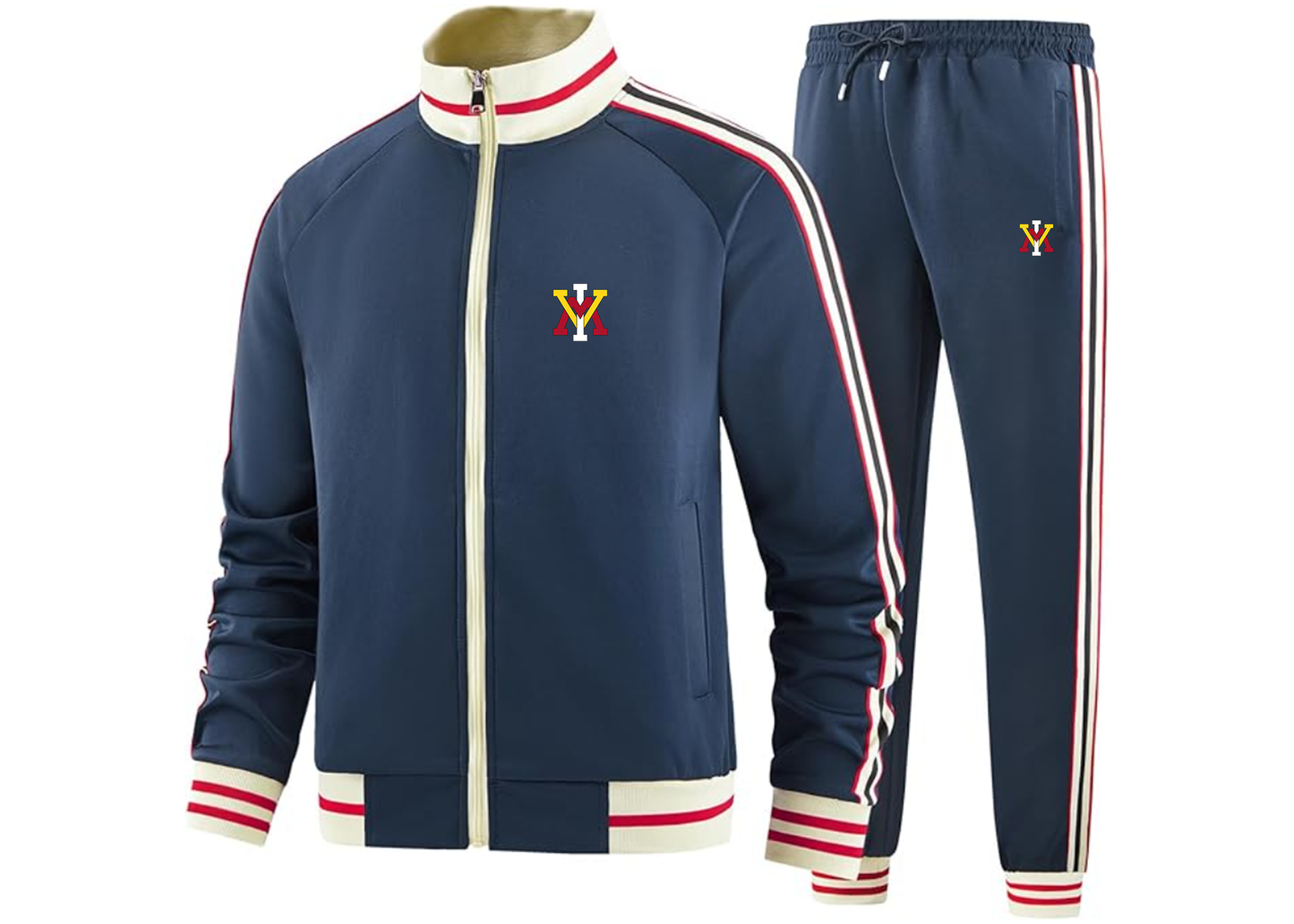 Men's VMI Keydets Tracksuit with Bold Striped Accents and Zippered Front Athletic Wear