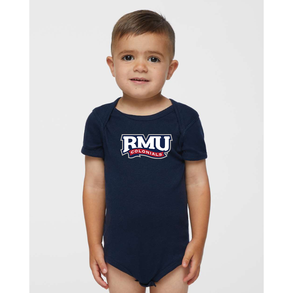Robert Morris Colonials Logo  Rabbit Skins Infant Baby Rib Bodysuit