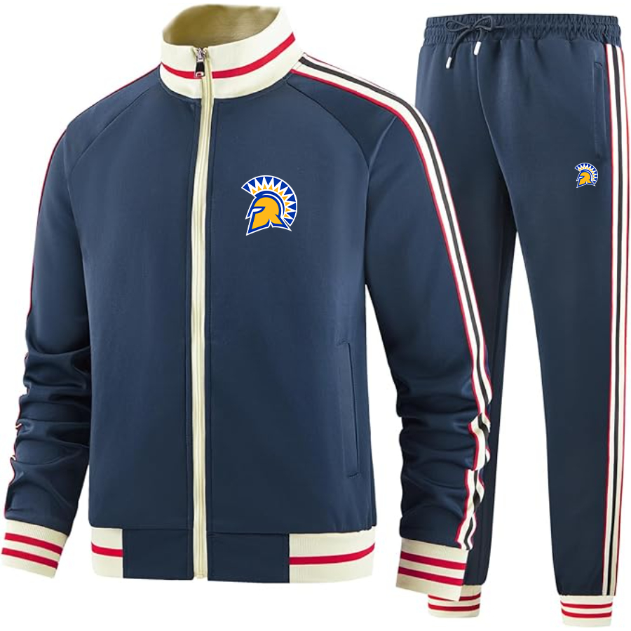 Men's San Jose State Spartans Logo  Tracksuit with Bold Striped Accents and Zippered Front Athletic Wear