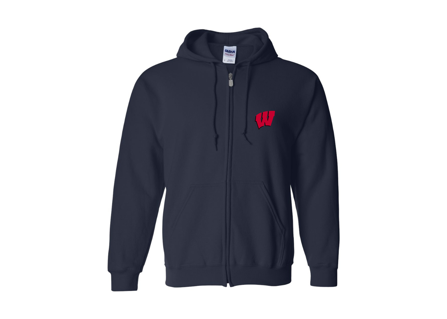 Men's Wisconsin Badgers Gildan  Heavy Blend Full Zip Hooded Sweatshirt
