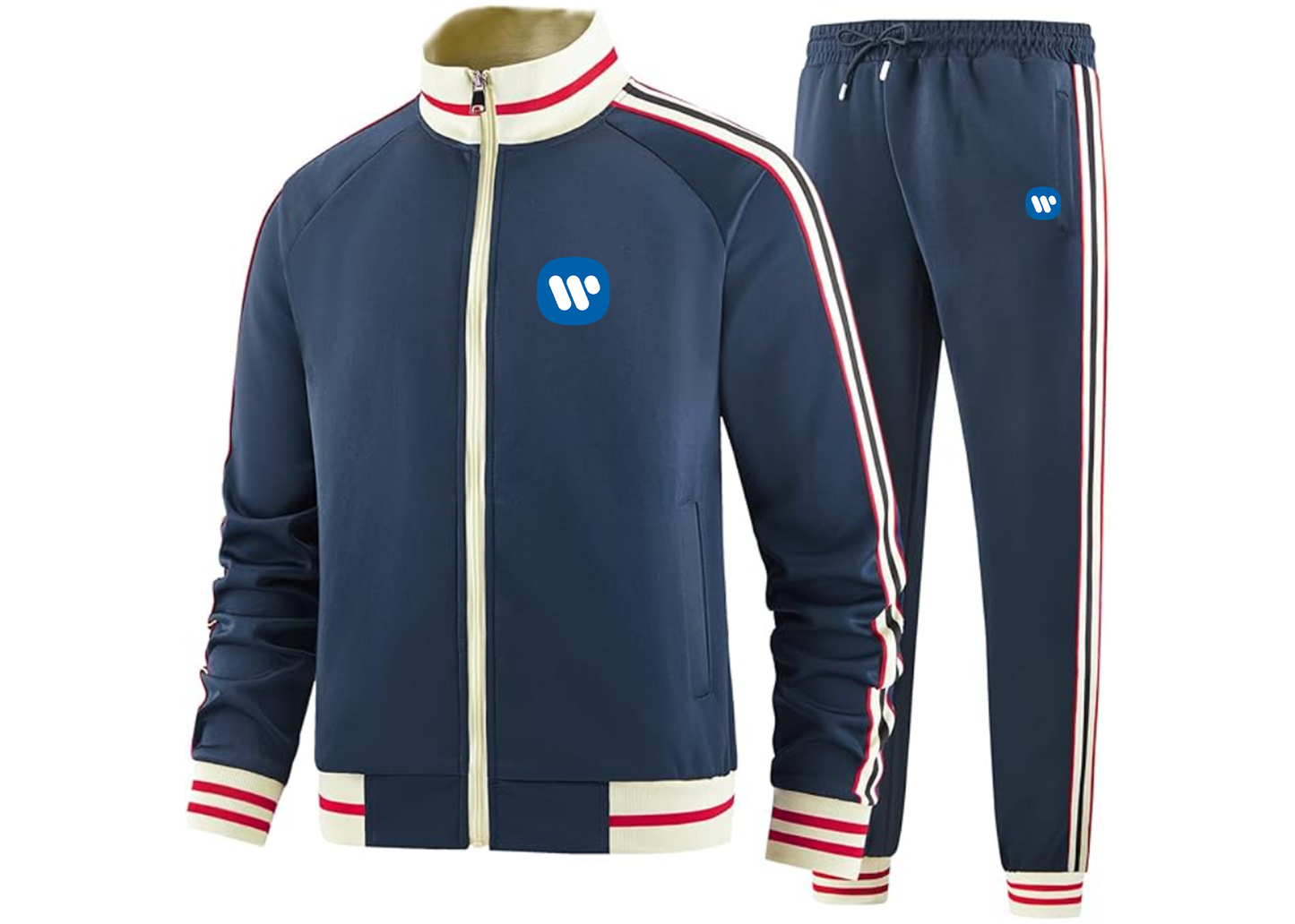 Men's WMG Tracksuit with Bold Striped Accents and Zippered Front Athletic Wear