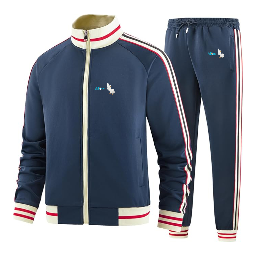 Men's Aflac Logo and Duck  Tracksuit with Bold Striped Accents and Zippered Front Athletic Wear