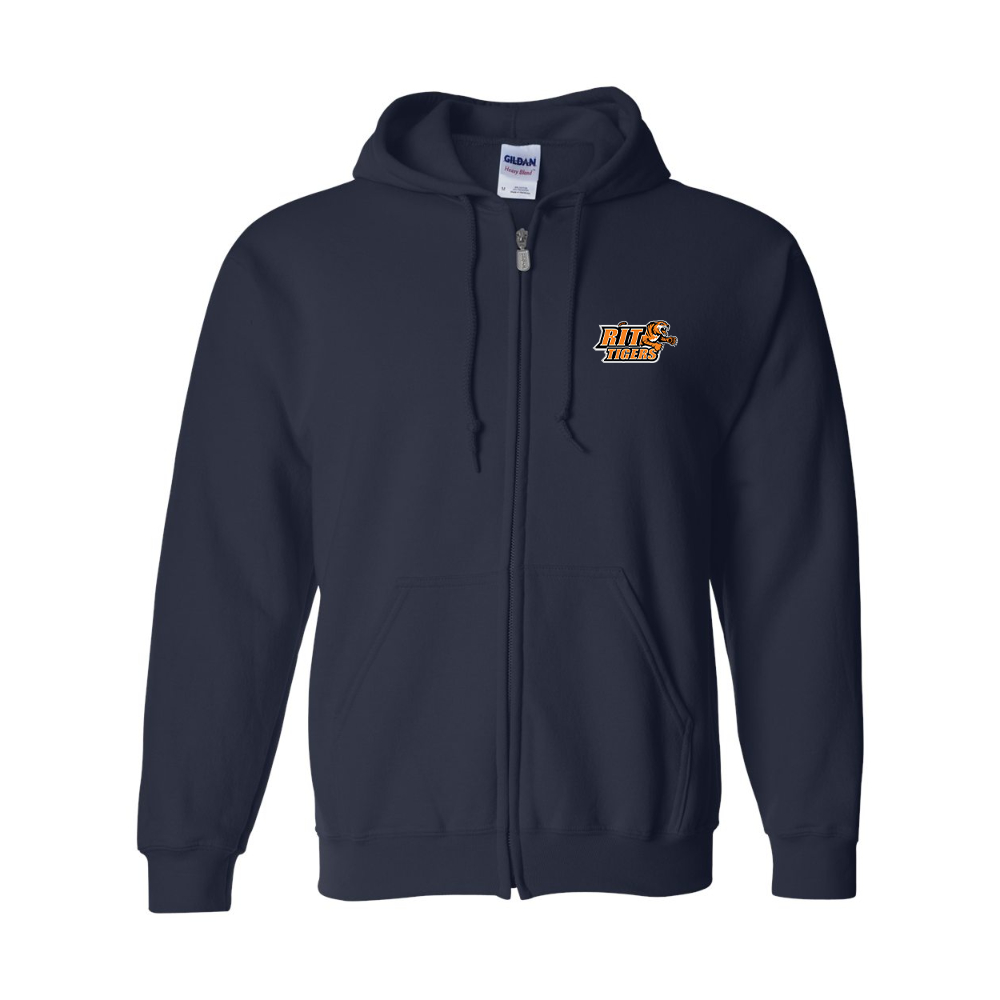Men's RIT Tigers Logo Gildan  Heavy Blend Full Zip Hooded Sweatshirt