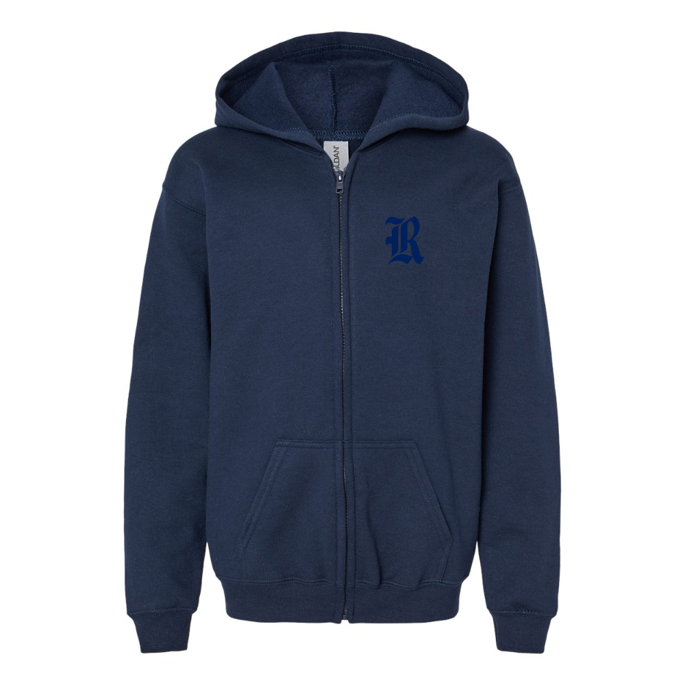 Gildan Heavy Blend Youth Rice Owls Logo Full Zip Hooded Sweatshirt