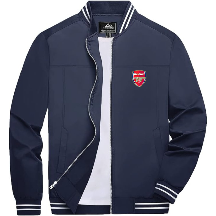 Men’s  Arsenal Soccer  Lightweight Zip-Up Bomber Jacket with Ribbed Collar and Cuffs - Versatile Casual Outerwear