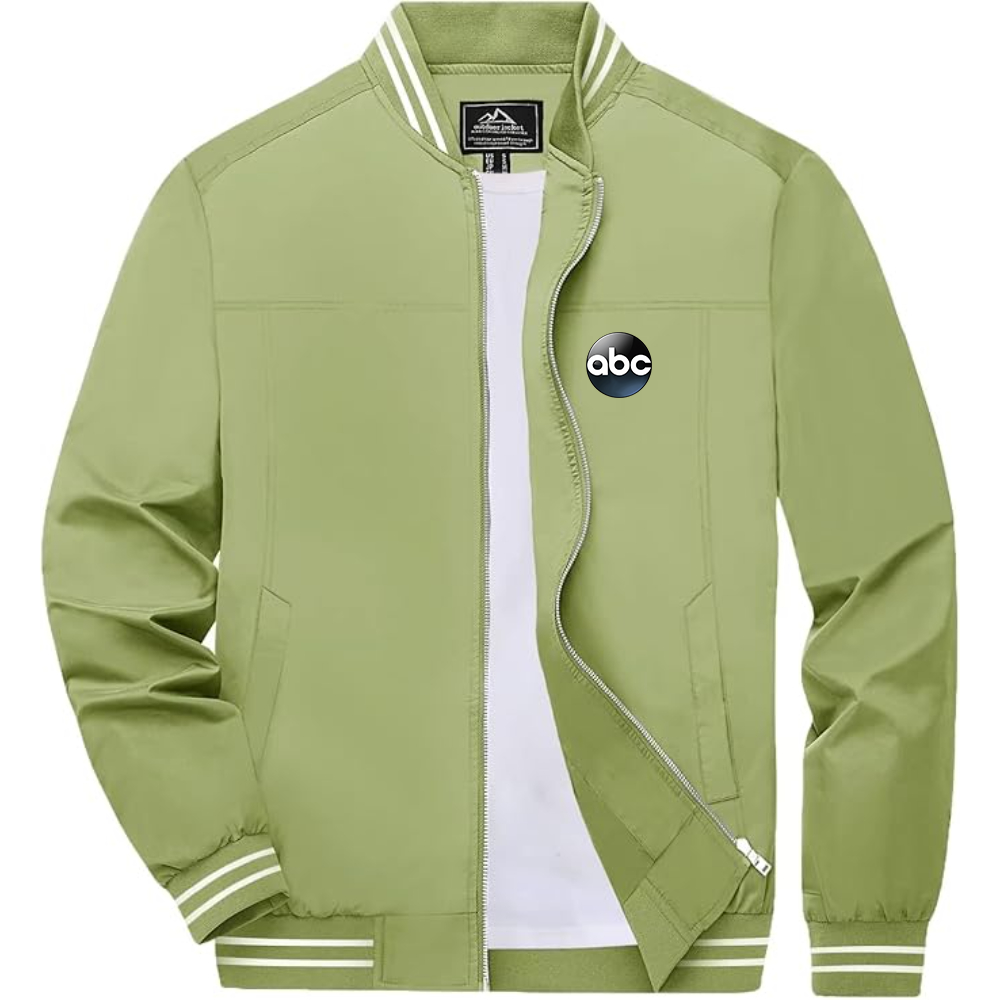 Men's Abc Logo Lightweight Zip-Up Ribbed Collar and Cuffs Bomber Jacket