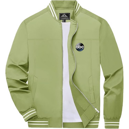 Men's Abc Logo Lightweight Zip-Up Ribbed Collar and Cuffs Bomber Jacket