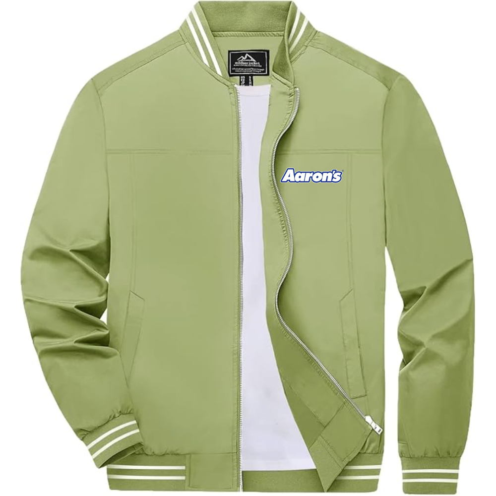 Men's Aaron_s Logo Lightweight Zip-Up Ribbed Collar and Cuffs Bomber Jacket