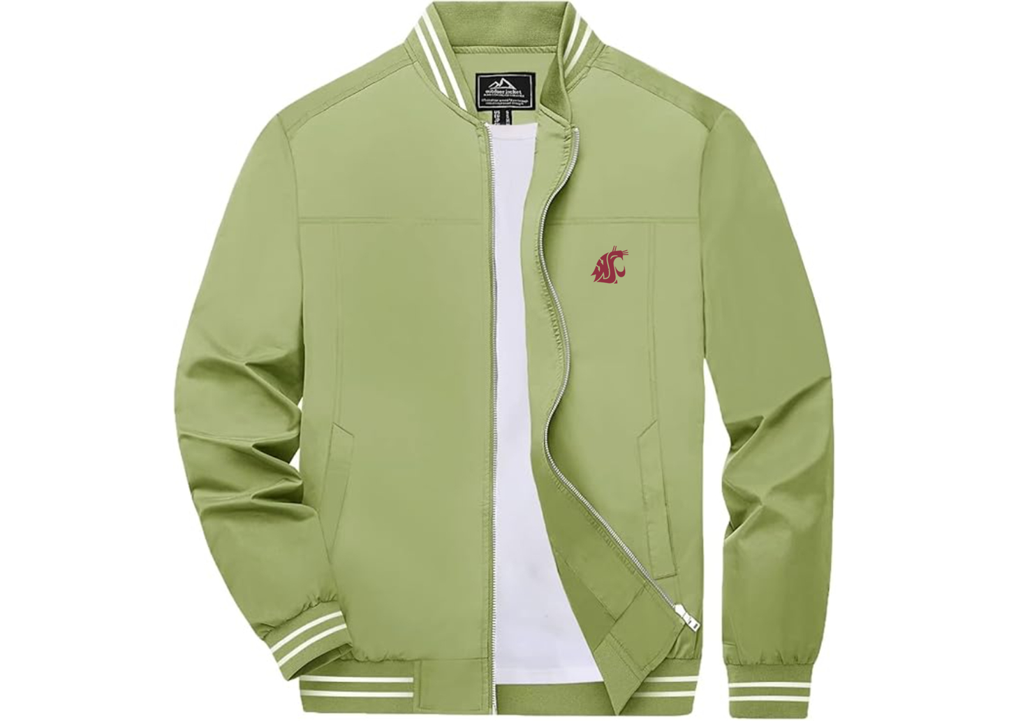Men's Washington State Cougars Lightweight Zip-Up Ribbed Collar and Cuffs Bomber Jacket