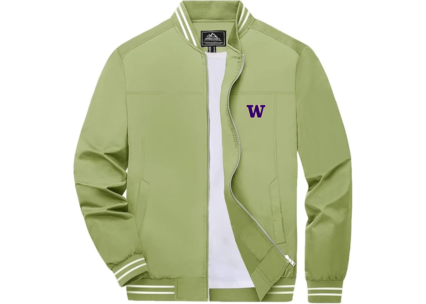Men's Washington Huskies Lightweight Zip-Up Ribbed Collar and Cuffs Bomber Jacket