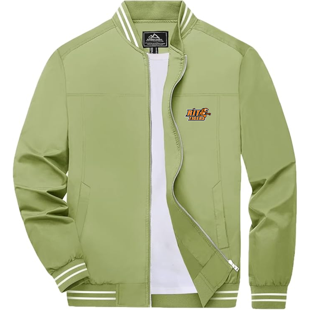 Men's RIT Tigers Logo Lightweight Zip-Up Ribbed Collar and Cuffs Bomber Jacket