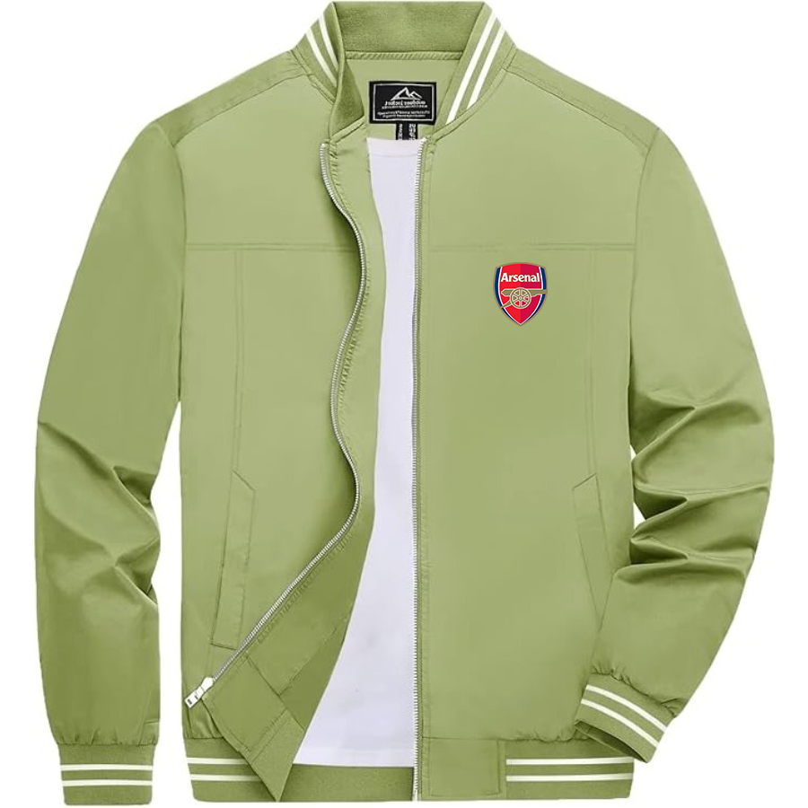 Men’s  Arsenal Soccer  Lightweight Zip-Up Bomber Jacket with Ribbed Collar and Cuffs - Versatile Casual Outerwear