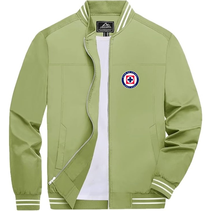 Men’s Cruz Azul Football Club - Lightweight Zip-Up Bomber Jacket with Ribbed Collar and Cuffs - Versatile Casual Outerwear