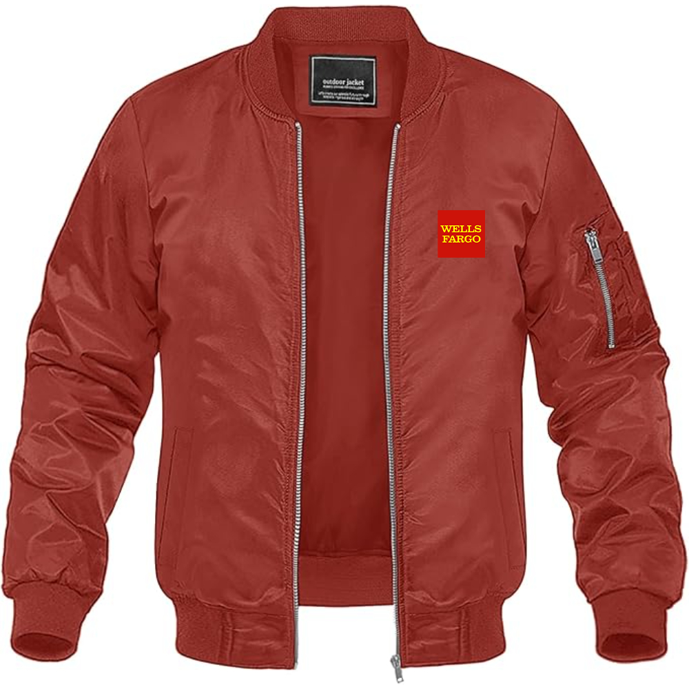 Men's Wells Fargo Logo Lightweight Bomber Jacket Windbreaker Softshell Varsity Jacket Coat