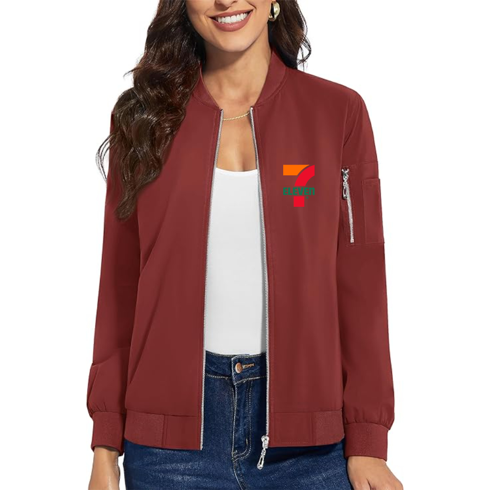 Women's 7 Eleven Logo  Premium Bomber Jacket with Polished Detailing and Functional Sleeve Pocket Modern Luxury Outerwear