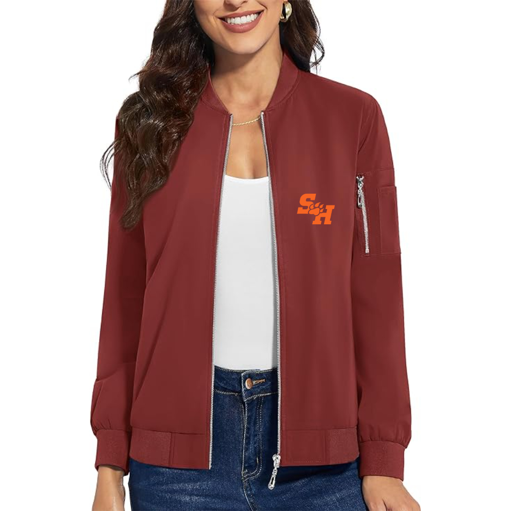 Women's Sam Houston State Bearkats Logo Premium Bomber Jacket with Polished Detailing and Functional Sleeve Pocket Modern Luxury Outerwear